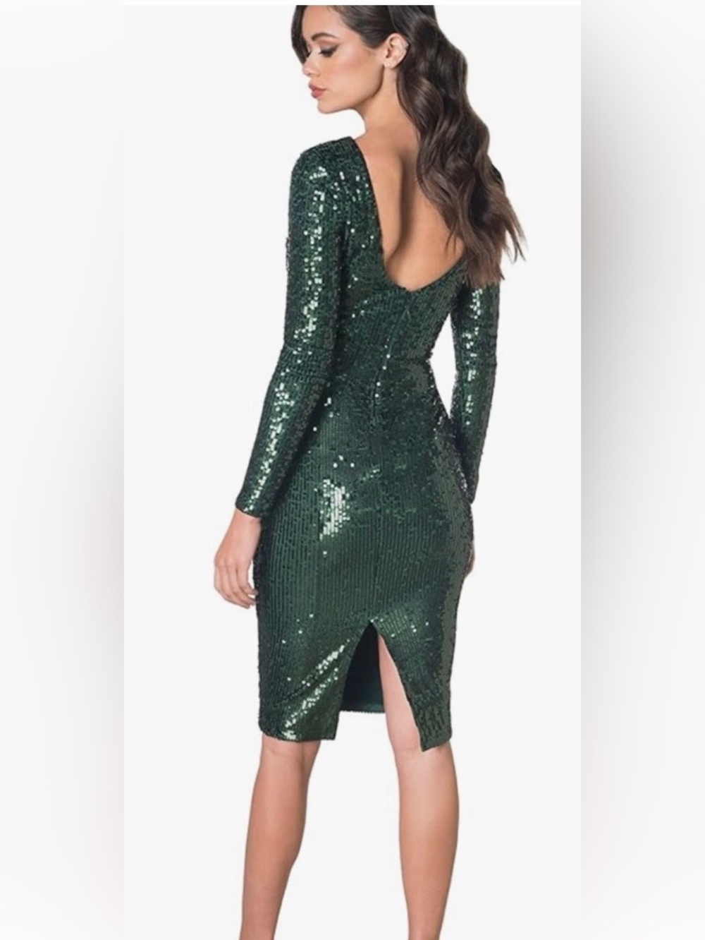 NWT Size Small(4-6)  Dress the Population Green Sequin Midi Dress